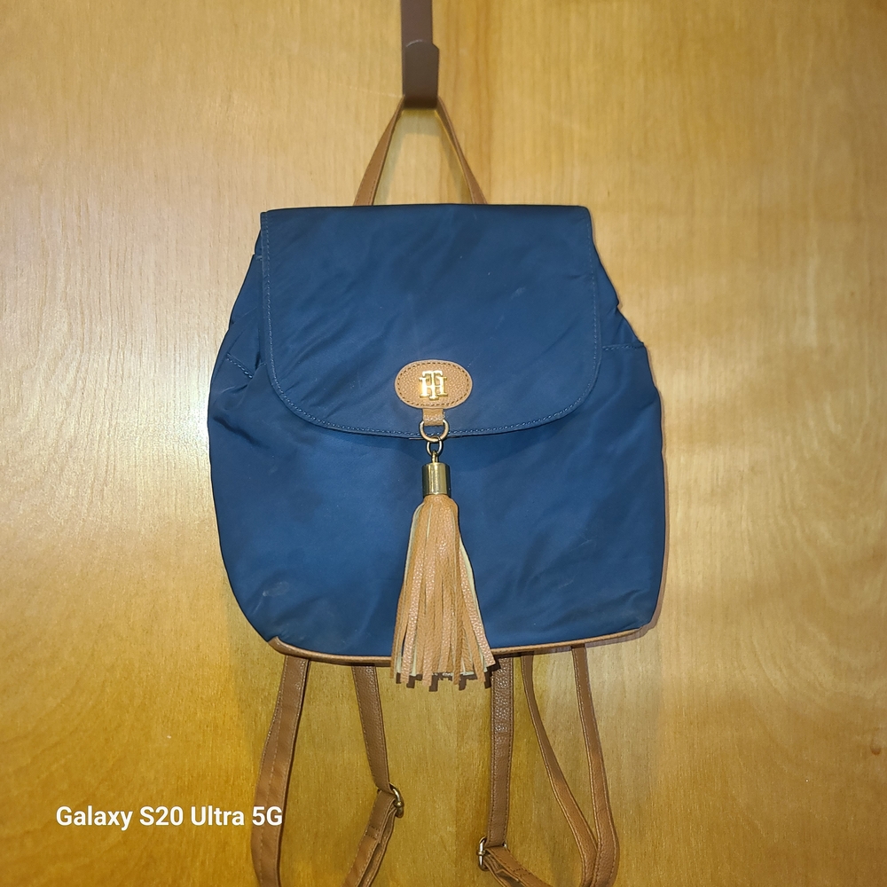 Tommy Hilfiger Blue Backpack with Brown Tassel
